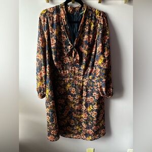 Modcloth Apogee of Elegance Dress Floral Tie Neck Long Sleeve Size 22